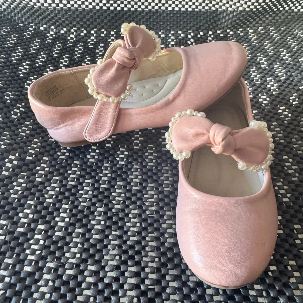 Dream Pairs Blush Pearl Bow Kids Dress Shoes
